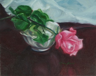 One Pink Rose
oil on canvas
8” x 10”